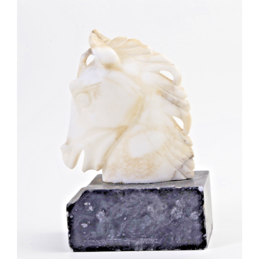 Vintage Hand Carved Marble Horse Head Bust Statue Sculpture Marble Base 7" Tall